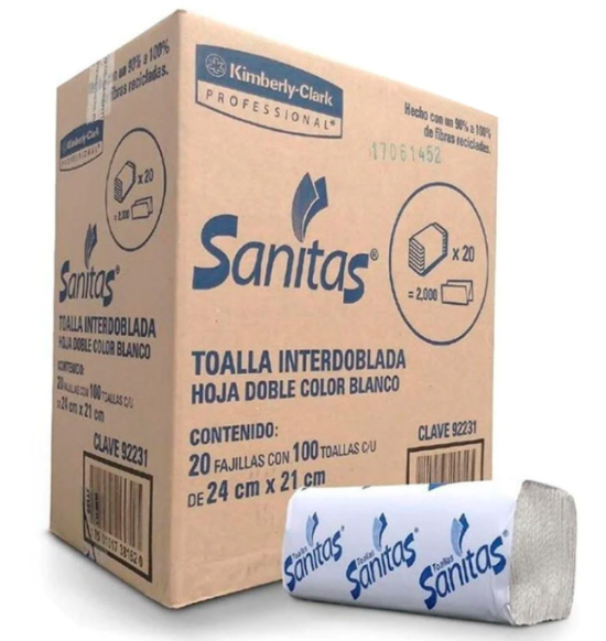 Sanitas Toalla Interdoblada Blanca Caja con 20 fajillas